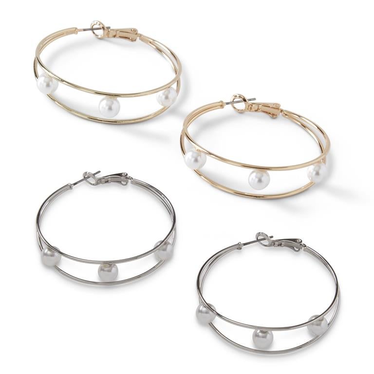 All Around Town Pearl Hoop Earrings - Assorted Colors